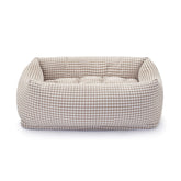 Mushroom Brown Gingham Bolster Dog Bed