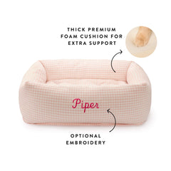 Blush Pink Gingham Bolster Dog Bed