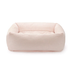 Blush Pink Gingham Bolster Dog Bed