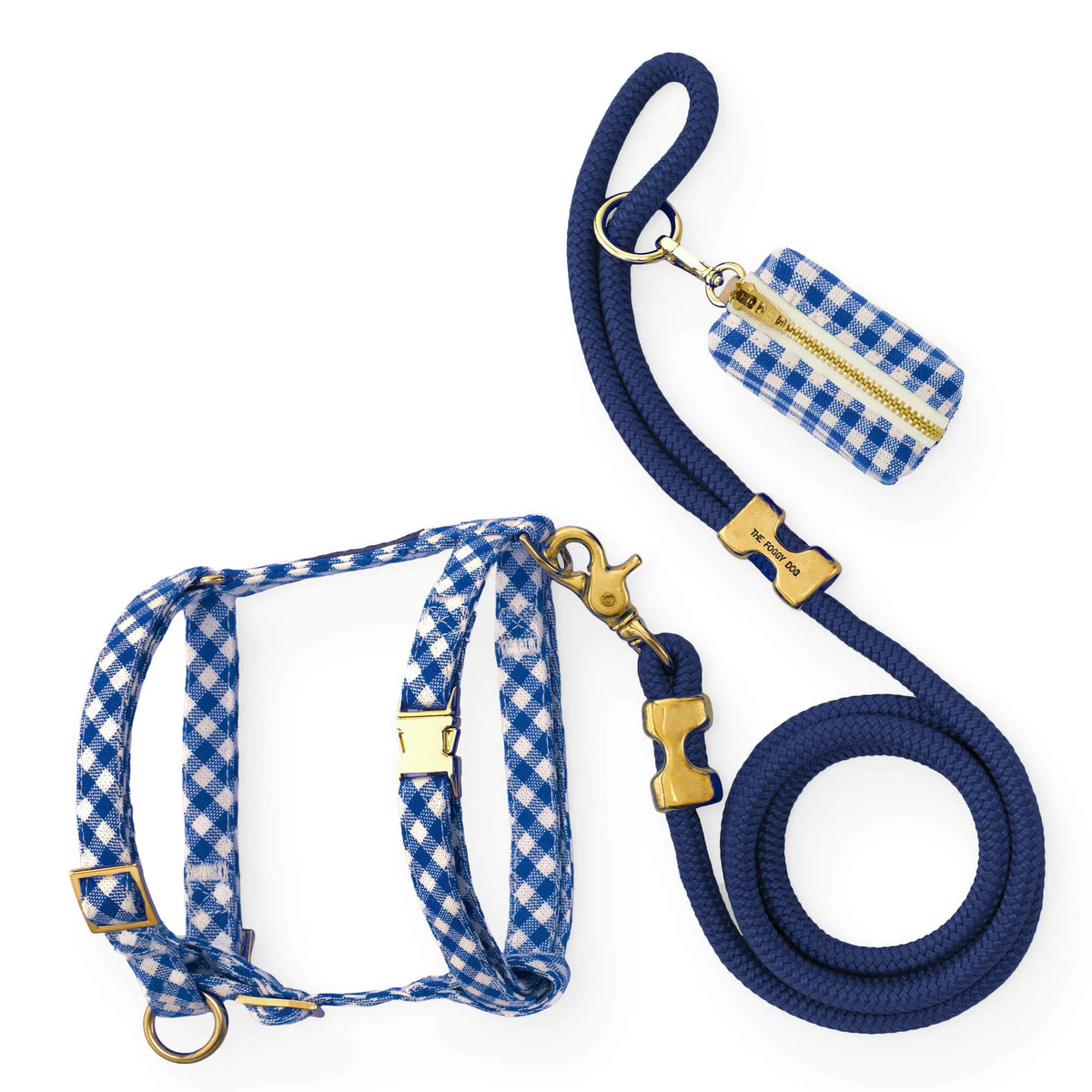 Lake Blue Gingham Harness Walk Set