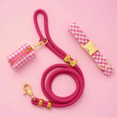 Hot Pink Gingham Collar Walk Set